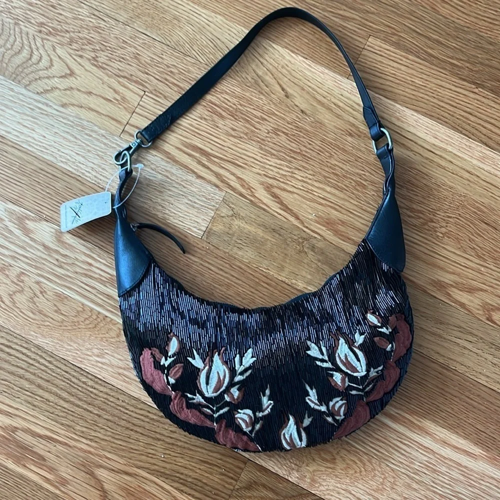 Free People Bugle Bead Clutch - Black NWT